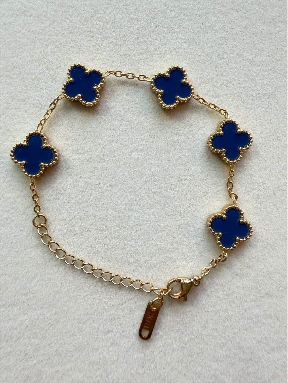 18K Gold Plated Blue Clover Charm Bracelet Non Tarnish